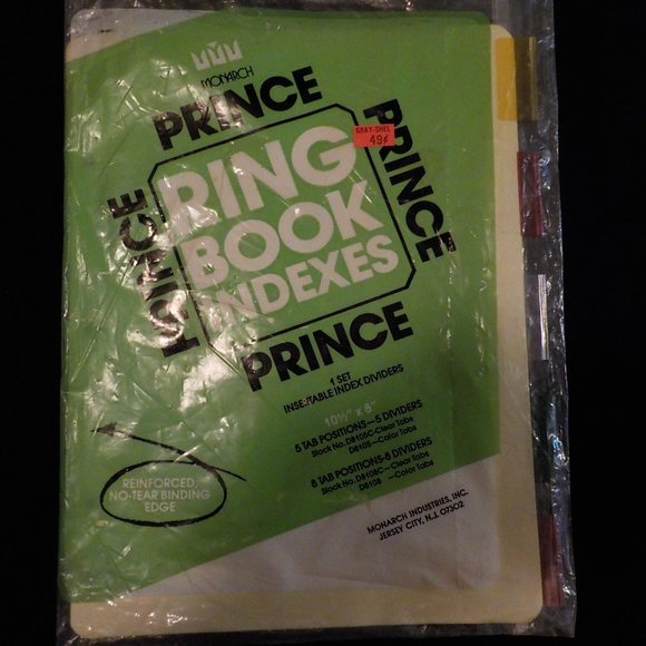 MONARCH PRINCE RING BOOK INDEXES 1 SET 101/2" X 8" 5 TAB POSITIONS/DIVIDERS - Picture 1 of 8